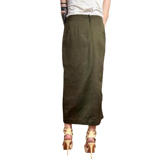 Women's Vintage Green Casual Corner Polyester Blend Maxi Skirt w/ Slit - Picture 3 of 7